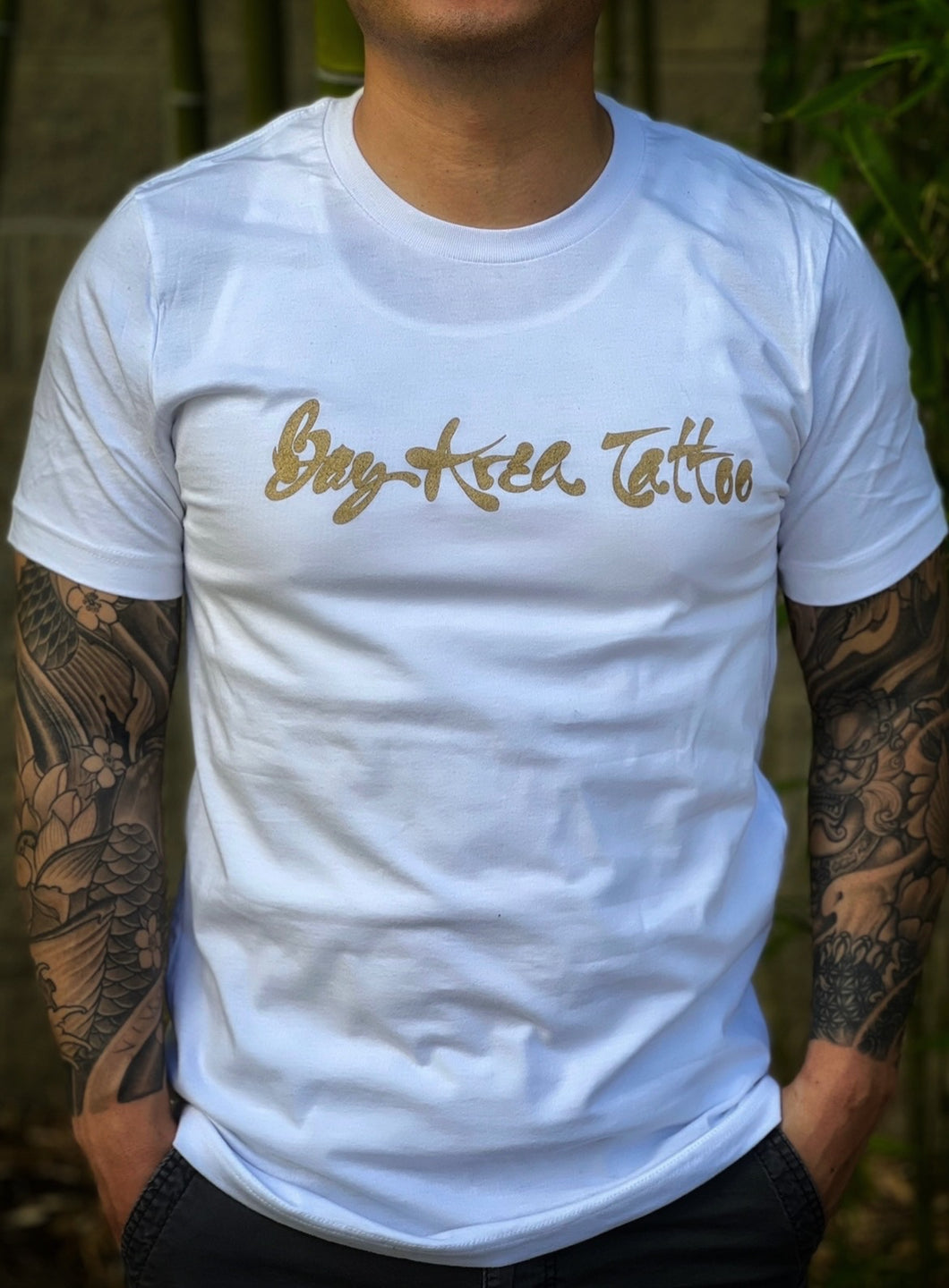 Gold Bay Area Tattoo White T-Shirt