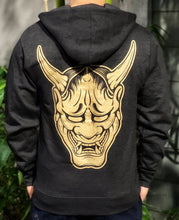 Load image into Gallery viewer, Gold Hannya Mask Gray Zip Up Hoodie
